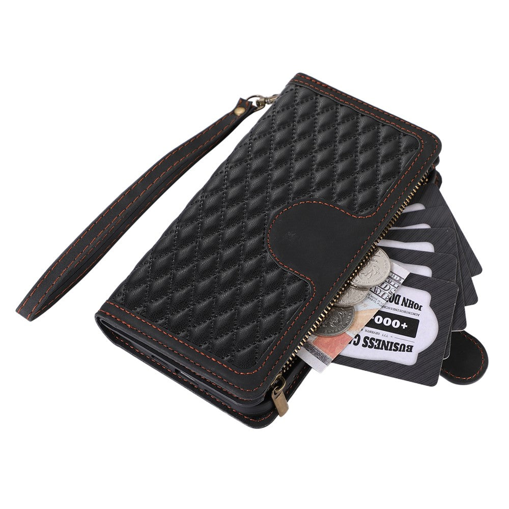 For iPhone 14 Pro Max PU Leather 9 Card Slots Phone Case Imprinted Zipper Pocket Wallet Cover with Stand
