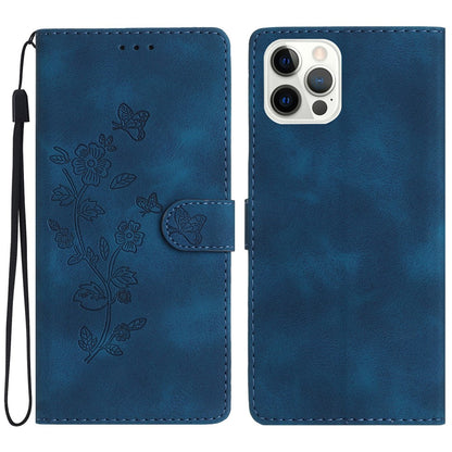 For iPhone 14 Pro Max Flower Imprint Phone Cover PU Leather Wallet Stand Case