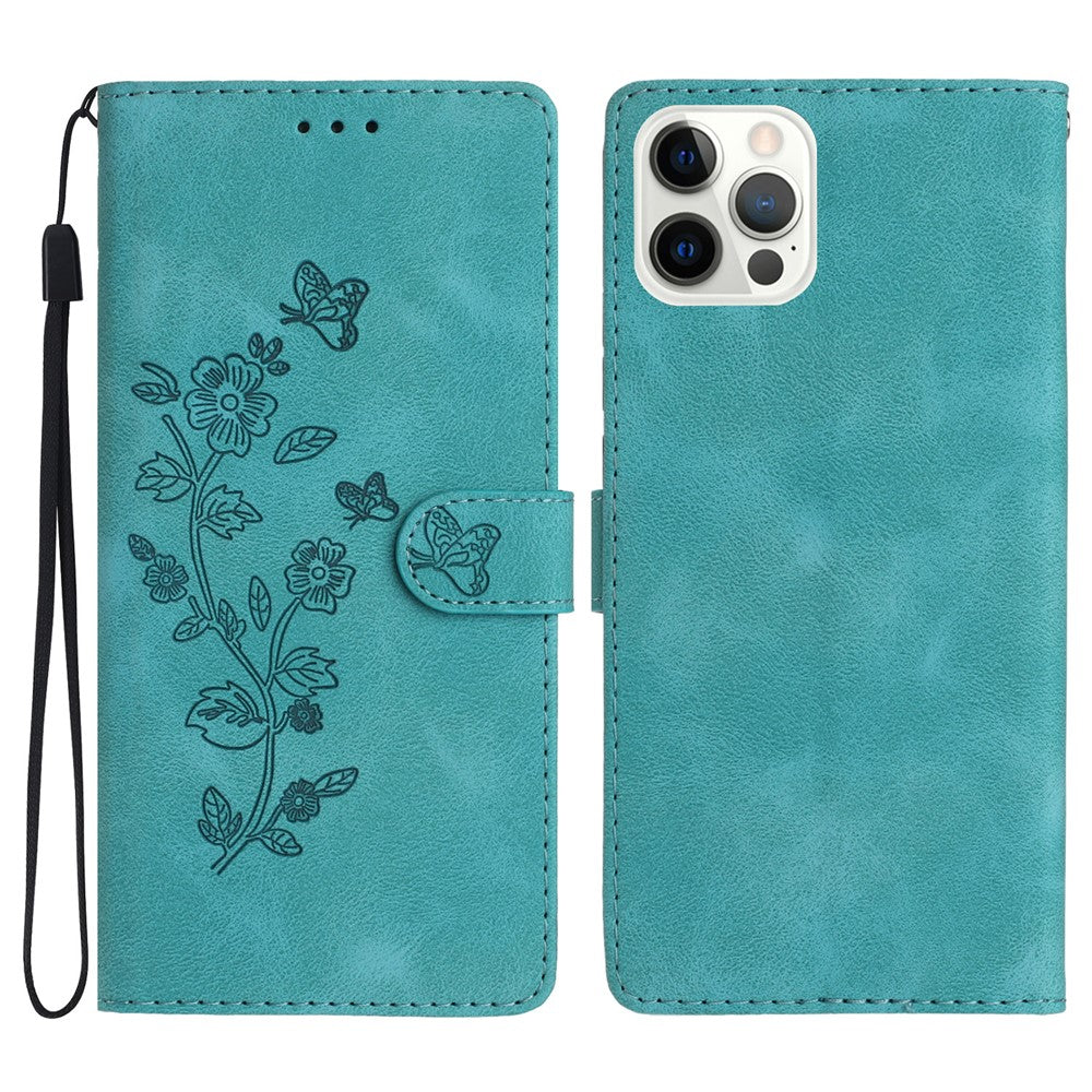 For iPhone 14 Pro Max Flower Imprint Phone Cover PU Leather Wallet Stand Case