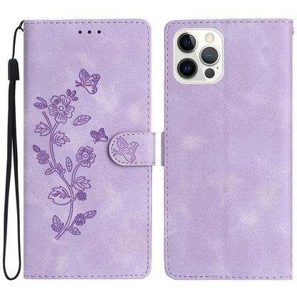 For iPhone 14 Pro Max Flower Imprint Phone Cover PU Leather Wallet Stand Case