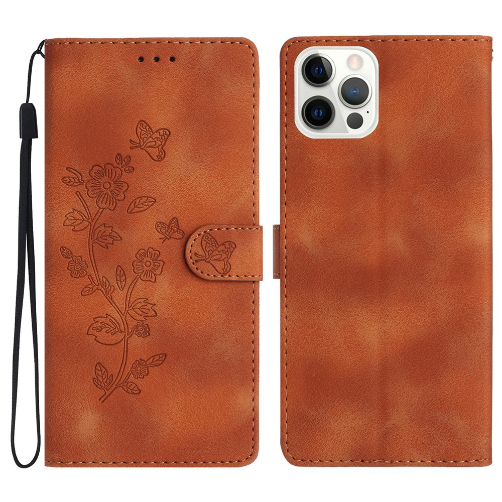 For iPhone 14 Pro Max Flower Imprint Phone Cover PU Leather Wallet Stand Case