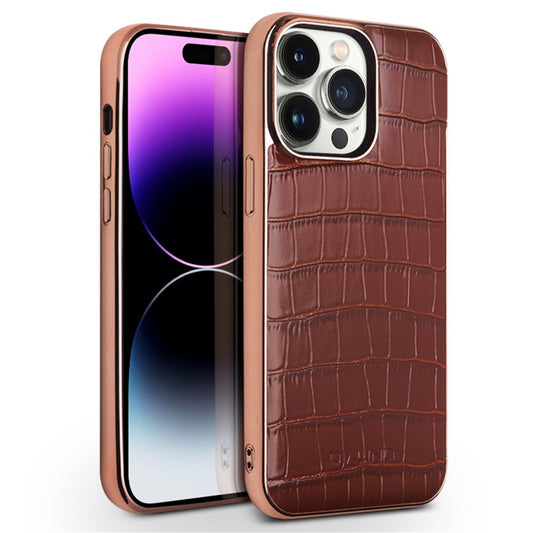 QIALINO Shockproof Phone Case for iPhone 14 Pro Max Anti-Drop Genuine Cow Leather TPU Cover Compatible with MagSafe Charger
