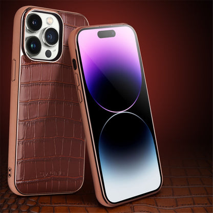 QIALINO Shockproof Phone Case for iPhone 14 Pro Max Anti-Drop Genuine Cow Leather TPU Cover Compatible with MagSafe Charger