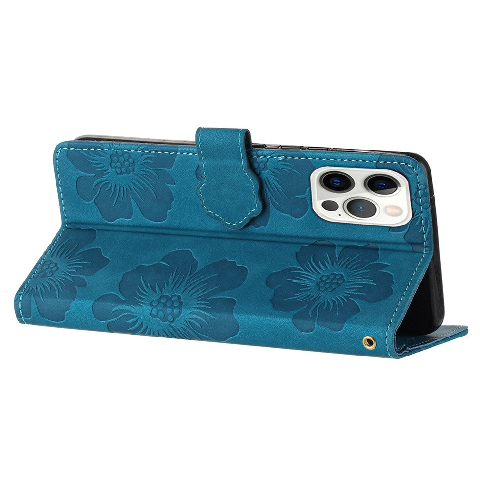 For iPhone 14 Pro Max Flowers Pattern Phone Case PU Leather Flip Stand Wallet Cover
