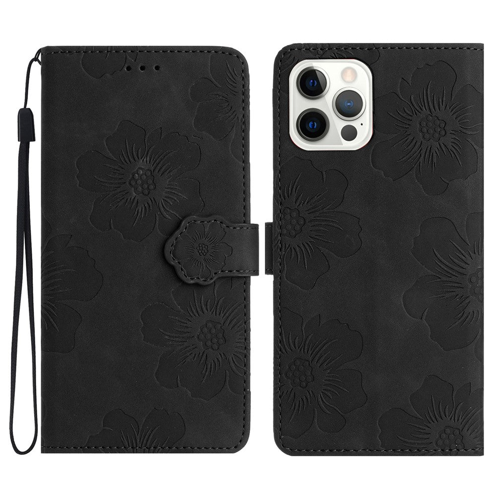 For iPhone 14 Pro Max Flowers Pattern Phone Case PU Leather Flip Stand Wallet Cover