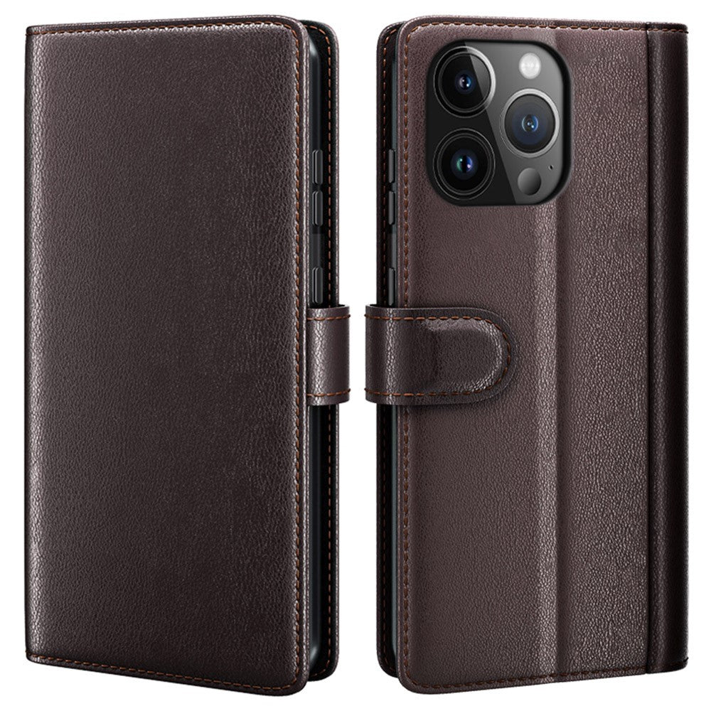 For iPhone 15 Pro Max Case Genuine Split Leather Phone Cover with Wallet Stand