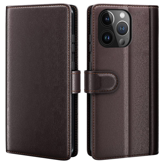 For iPhone 15 Pro Max Case Genuine Split Leather Phone Cover with Wallet Stand