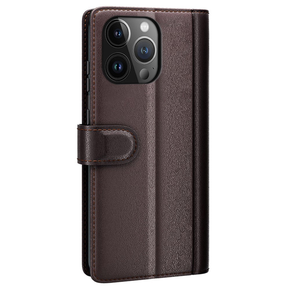 For iPhone 15 Pro Max Case Genuine Split Leather Phone Cover with Wallet Stand