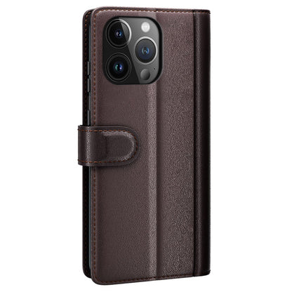 For iPhone 15 Pro Max Case Genuine Split Leather Phone Cover with Wallet Stand