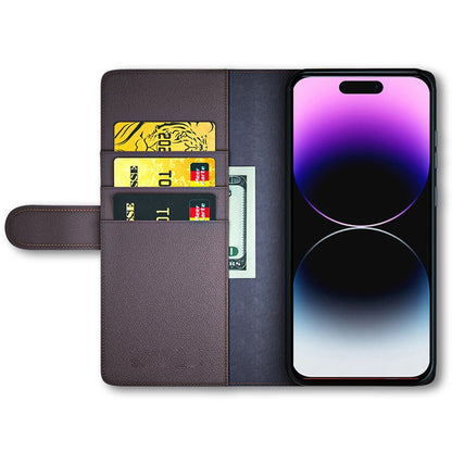 For iPhone 15 Pro Max Case Genuine Split Leather Phone Cover with Wallet Stand