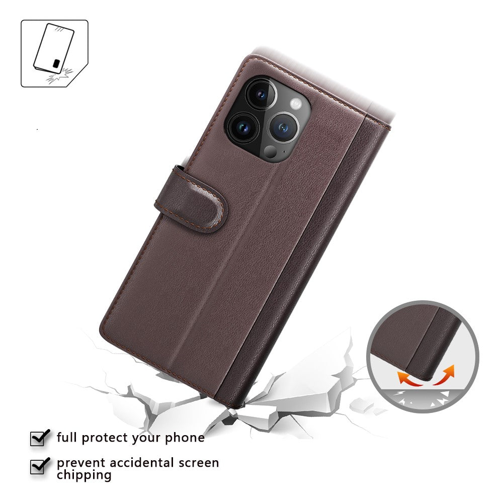 For iPhone 15 Pro Max Case Genuine Split Leather Phone Cover with Wallet Stand