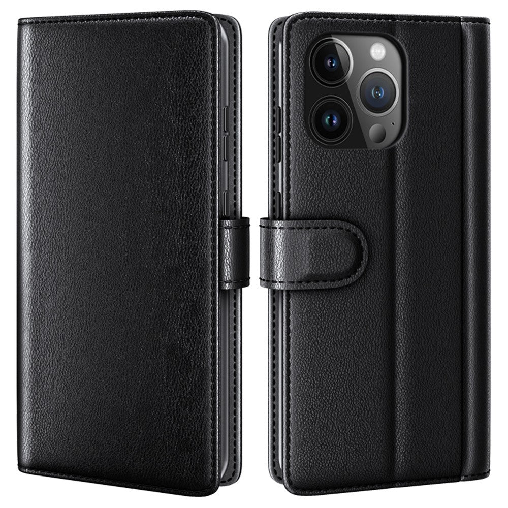 For iPhone 15 Pro Max Case Genuine Split Leather Phone Cover with Wallet Stand