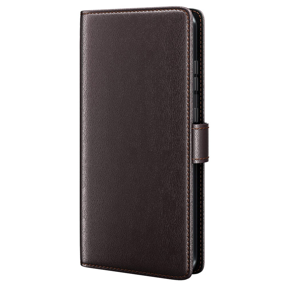 For iPhone 15 Plus Case Genuine Split Leather Phone Cover with Wallet Stand