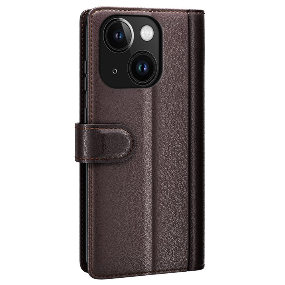 For iPhone 15 Plus Case Genuine Split Leather Phone Cover with Wallet Stand