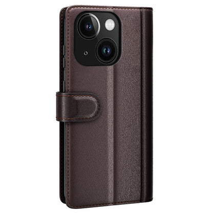 For iPhone 15 Plus Case Genuine Split Leather Phone Cover with Wallet Stand