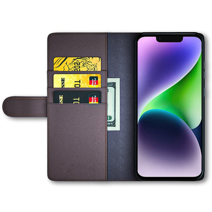 For iPhone 15 Plus Case Genuine Split Leather Phone Cover with Wallet Stand