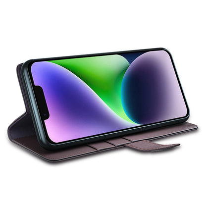For iPhone 15 Plus Case Genuine Split Leather Phone Cover with Wallet Stand