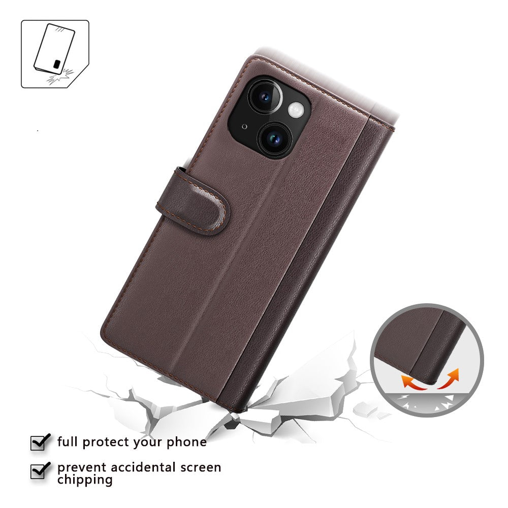 For iPhone 15 Plus Case Genuine Split Leather Phone Cover with Wallet Stand