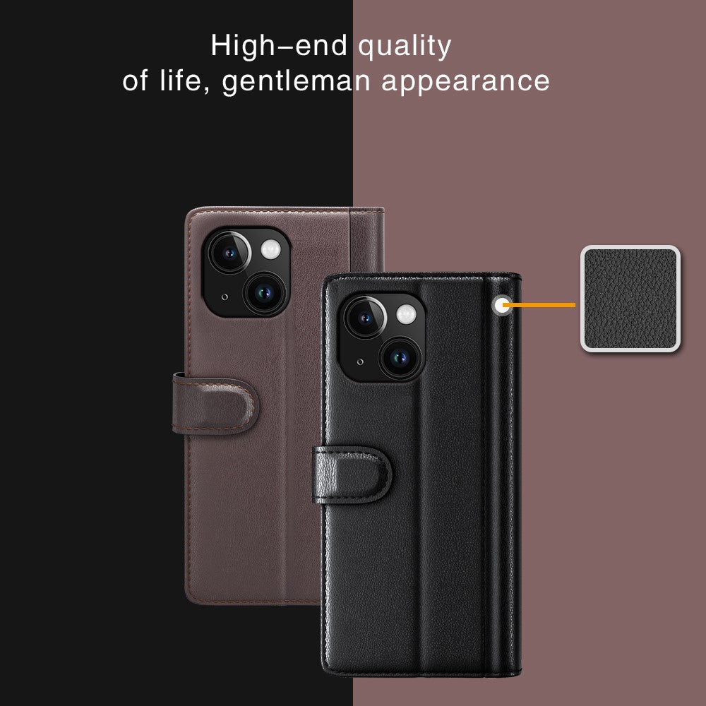 For iPhone 15 Plus Case Genuine Split Leather Phone Cover with Wallet Stand