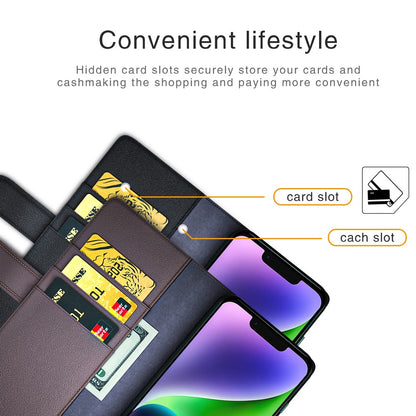 For iPhone 15 Plus Case Genuine Split Leather Phone Cover with Wallet Stand