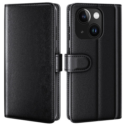 For iPhone 15 Plus Case Genuine Split Leather Phone Cover with Wallet Stand