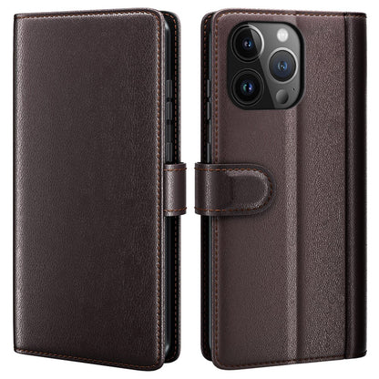 For iPhone 15 Pro Case Genuine Split Leather Phone Cover with Wallet Stand