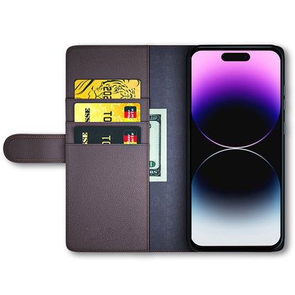 For iPhone 15 Pro Case Genuine Split Leather Phone Cover with Wallet Stand