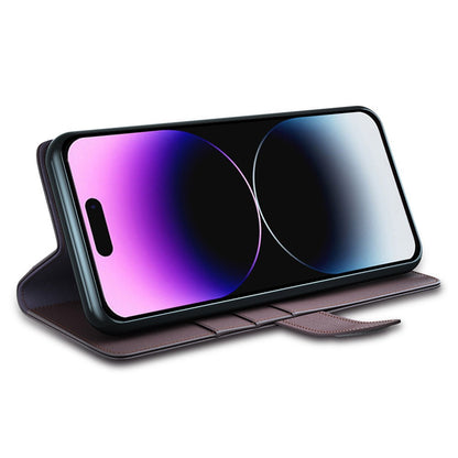 For iPhone 15 Pro Case Genuine Split Leather Phone Cover with Wallet Stand