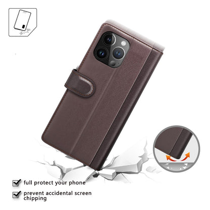 For iPhone 15 Pro Case Genuine Split Leather Phone Cover with Wallet Stand