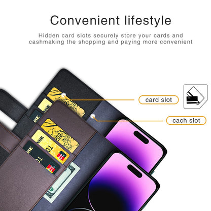 For iPhone 15 Pro Case Genuine Split Leather Phone Cover with Wallet Stand