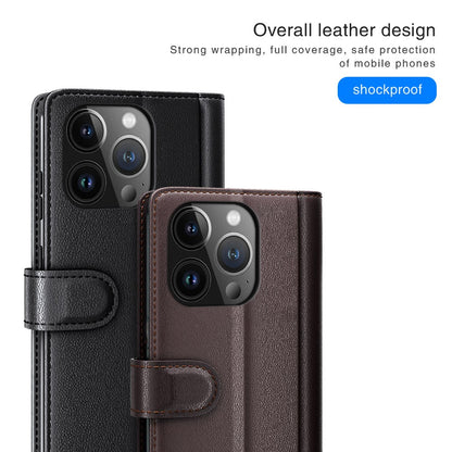 For iPhone 15 Pro Case Genuine Split Leather Phone Cover with Wallet Stand
