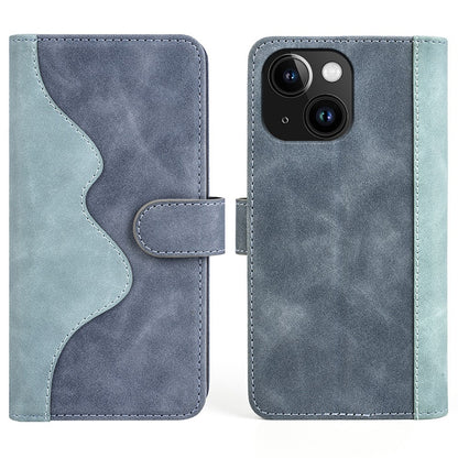 For iPhone 15 Dual-color Splicing Magnetic Clasp PU Leather Wallet Phone Cover Drop-proof Case