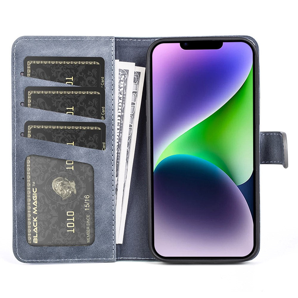 For iPhone 15 Dual-color Splicing Magnetic Clasp PU Leather Wallet Phone Cover Drop-proof Case