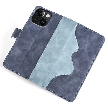 For iPhone 15 Dual-color Splicing Magnetic Clasp PU Leather Wallet Phone Cover Drop-proof Case