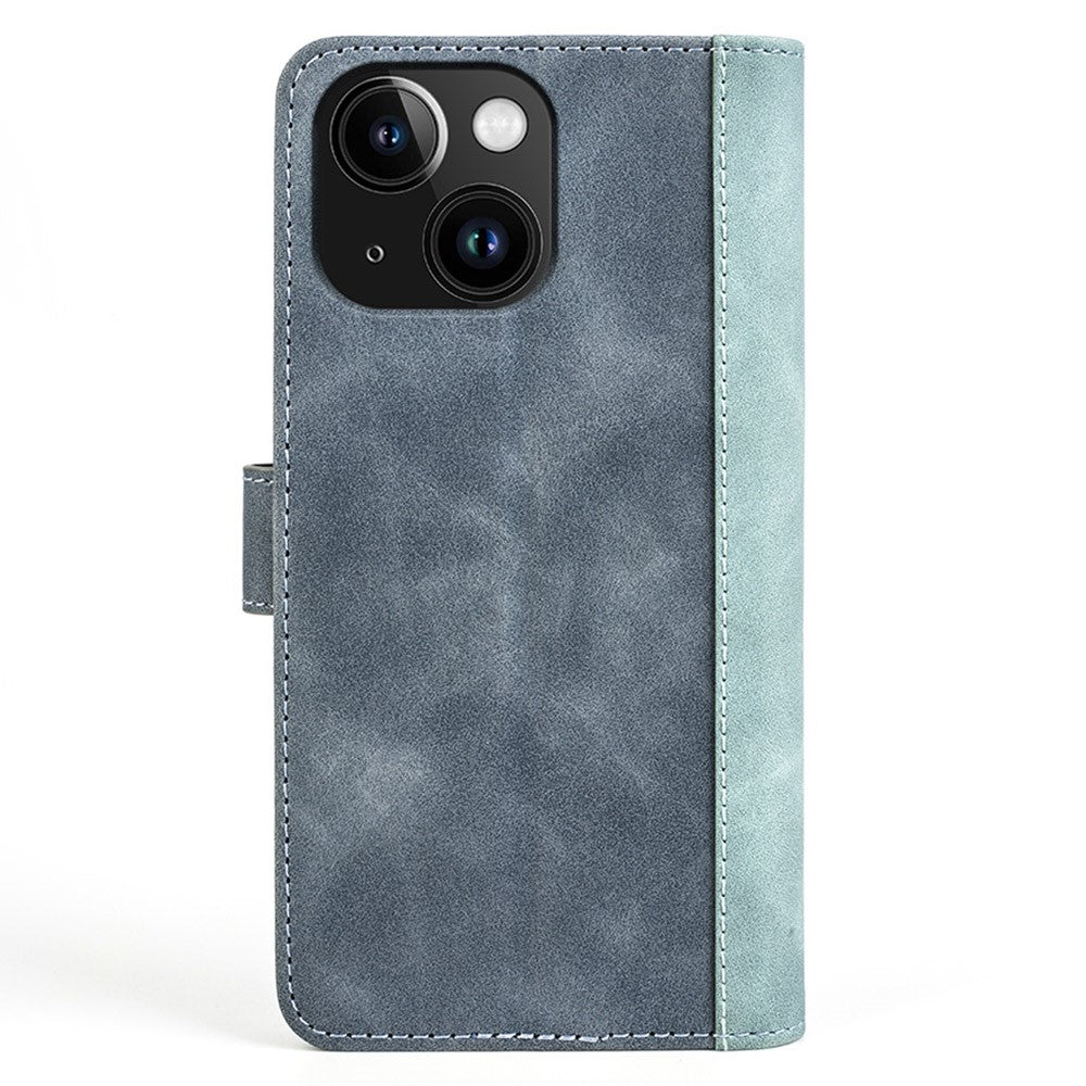 For iPhone 15 Dual-color Splicing Magnetic Clasp PU Leather Wallet Phone Cover Drop-proof Case