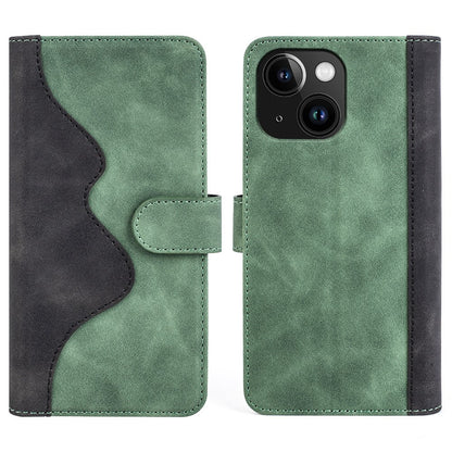 For iPhone 15 Dual-color Splicing Magnetic Clasp PU Leather Wallet Phone Cover Drop-proof Case