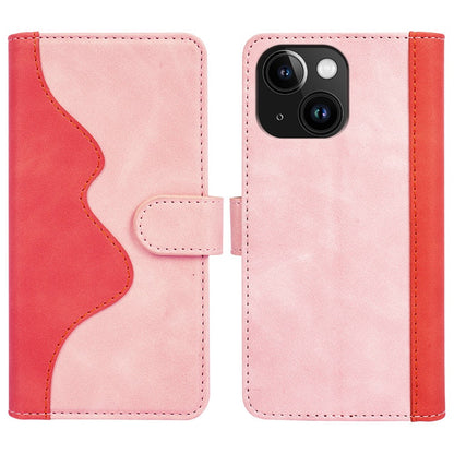 For iPhone 15 Dual-color Splicing Magnetic Clasp PU Leather Wallet Phone Cover Drop-proof Case