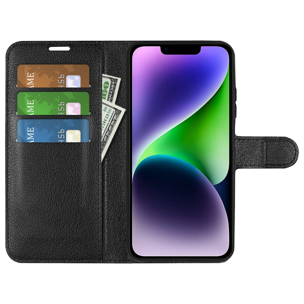 For iPhone 15 PU Leather Litchi Texture Stand Phone Case Wallet Flip Phone Cover