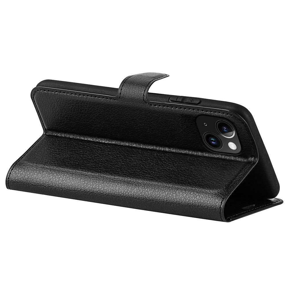 For iPhone 15 PU Leather Litchi Texture Stand Phone Case Wallet Flip Phone Cover