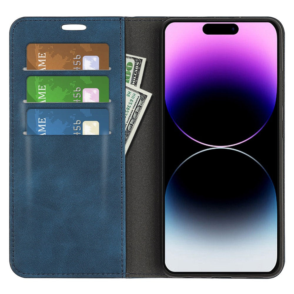 For iPhone 15 Pro Max PU Leather Wallet Flip Case Anti-scratch Skin-touch Stand Cover