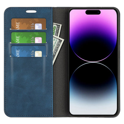 For iPhone 15 Pro Max PU Leather Wallet Flip Case Anti-scratch Skin-touch Stand Cover