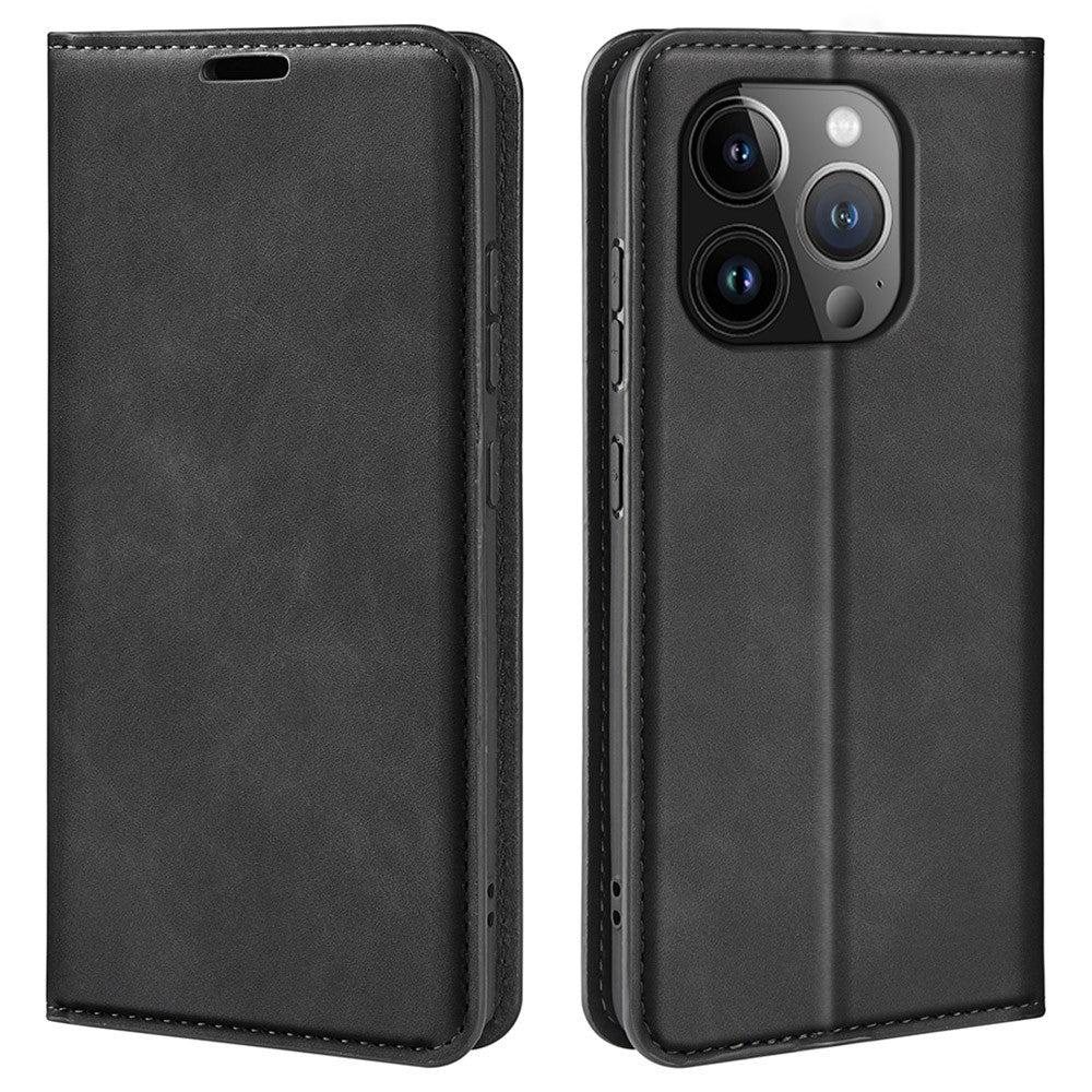 For iPhone 15 Pro Max PU Leather Wallet Flip Case Anti-scratch Skin-touch Stand Cover