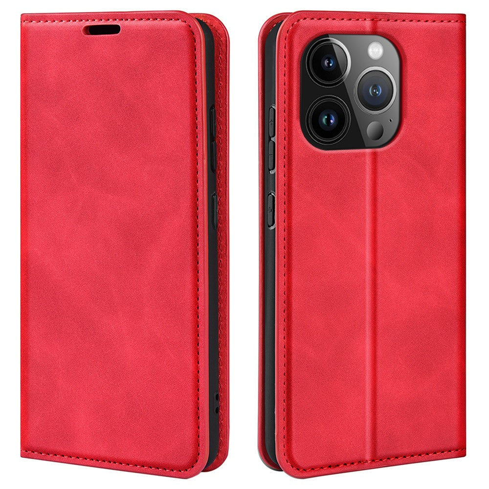 For iPhone 15 Pro Max PU Leather Wallet Flip Case Anti-scratch Skin-touch Stand Cover