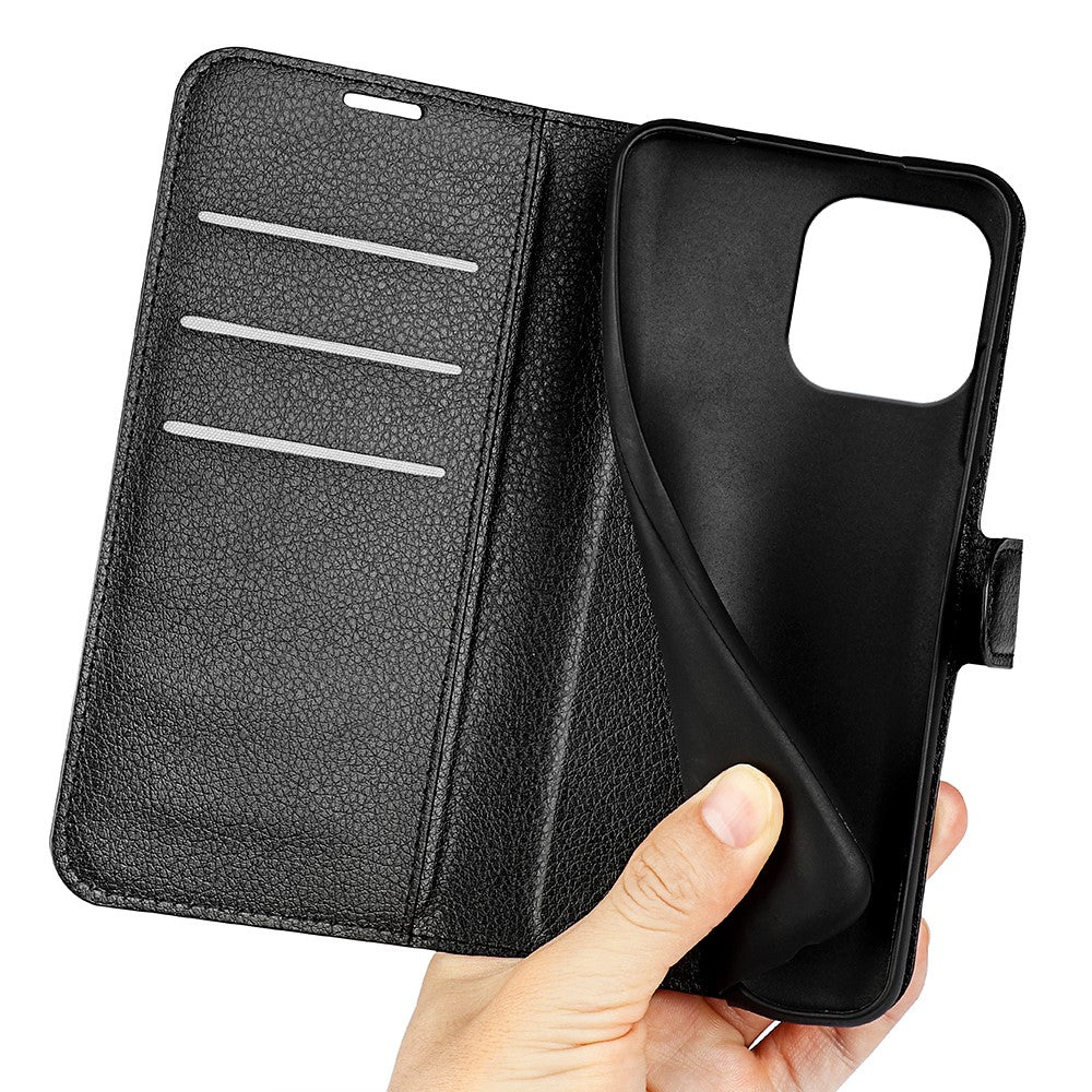 For iPhone 15 Pro Shockproof Wallet Phone Cover PU Leather Litchi Texture Stand Mobile Phone Case