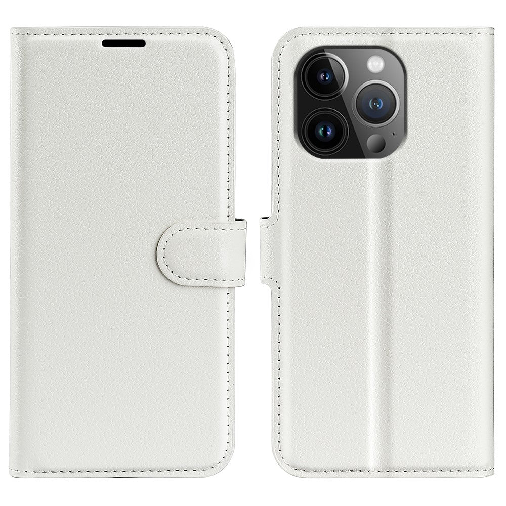 For iPhone 15 Pro Shockproof Wallet Phone Cover PU Leather Litchi Texture Stand Mobile Phone Case