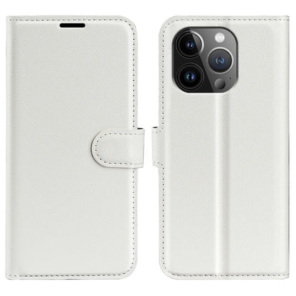 For iPhone 15 Pro Shockproof Wallet Phone Cover PU Leather Litchi Texture Stand Mobile Phone Case
