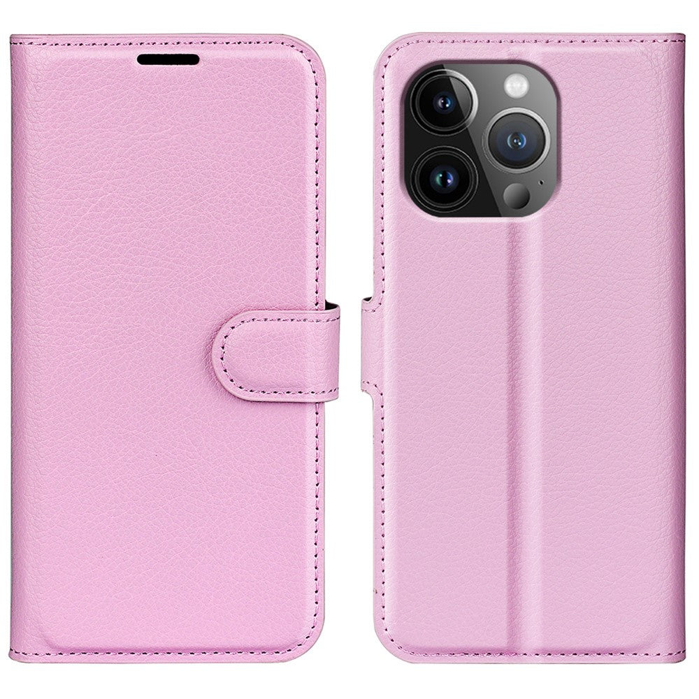 For iPhone 15 Pro Shockproof Wallet Phone Cover PU Leather Litchi Texture Stand Mobile Phone Case