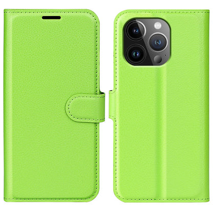 For iPhone 15 Pro Shockproof Wallet Phone Cover PU Leather Litchi Texture Stand Mobile Phone Case
