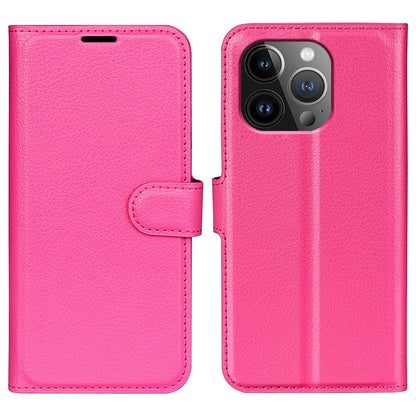 For iPhone 15 Pro Shockproof Wallet Phone Cover PU Leather Litchi Texture Stand Mobile Phone Case