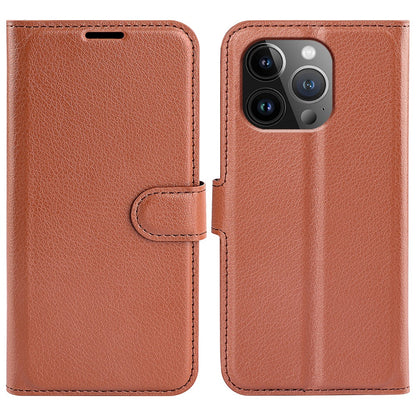 For iPhone 15 Pro Shockproof Wallet Phone Cover PU Leather Litchi Texture Stand Mobile Phone Case